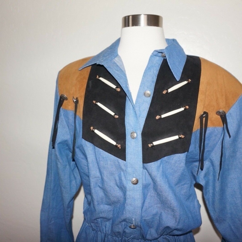 Diamond L Western Wear Fringed Denim Leather Dress - Picture 3 of 11